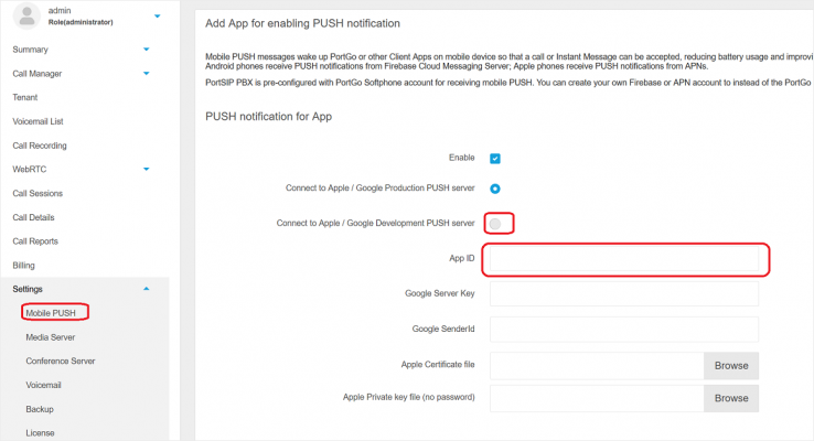 PortSIP PBX send PUSH notifications to mobile device